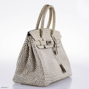 HermesBirkin 30 Black & White Dalmatian Buffalo Palladium Hardware