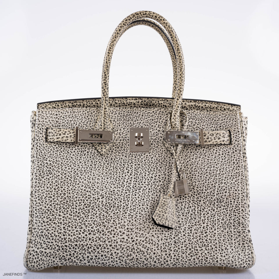 HermesBirkin 30 Black & White Dalmatian Buffalo Palladium Hardware