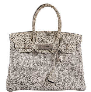 HermesBirkin 30 Black & White Dalmatian Buffalo Palladium Hardware