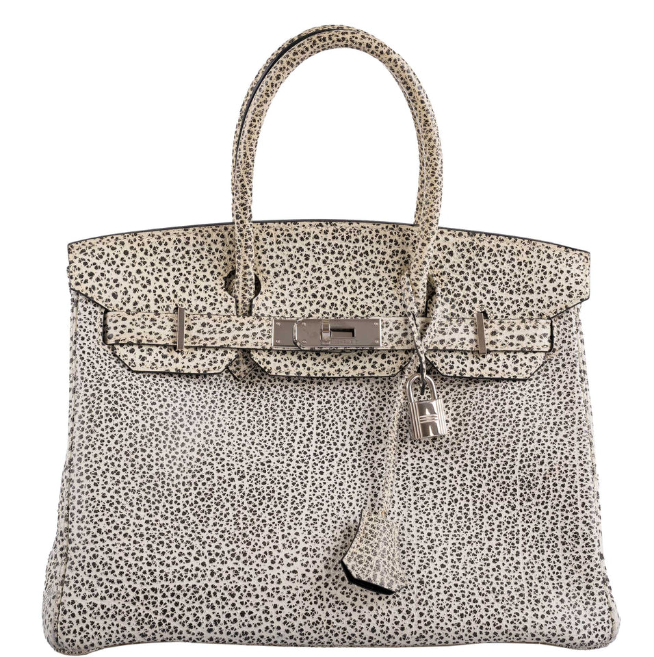 HermesBirkin 30 Black & White Dalmatian Buffalo Palladium Hardware