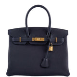 HermesBirkin 30 Bleu (Blue) Nuit Togo with Gold Hardware - 2021, Z