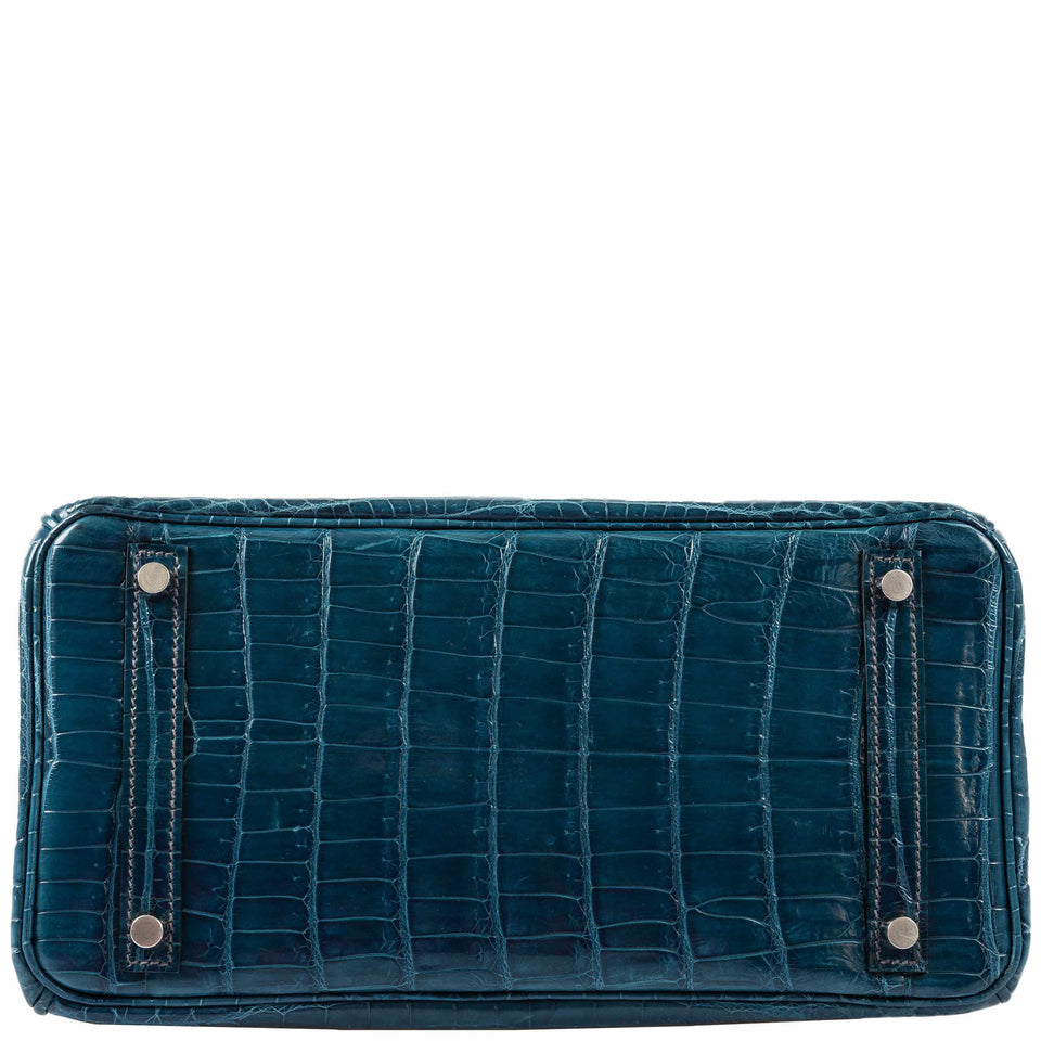 HermesBirkin 30 Bleu Colvert Niloticus Crocodile Palladium Hardware
