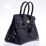 Hermes Birkin 30 Bleu Marine Shiny Niloticus Crocodile Gold Hardware