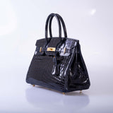 HermesBirkin 30 Bleu Marine Shiny Niloticus Crocodile Gold Hardware