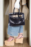 HermesBirkin 30 Bleu Marine Shiny Niloticus Crocodile Gold Hardware