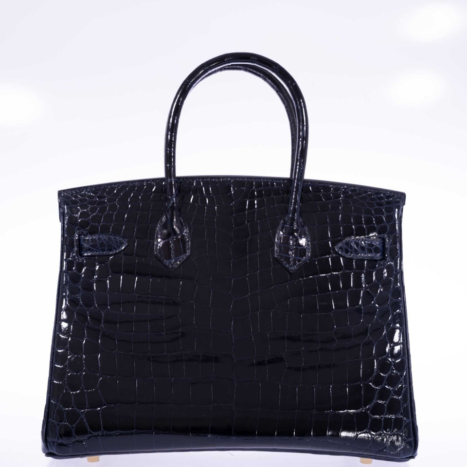 Hermes Birkin 30 Bleu Marine Shiny Niloticus Crocodile Gold Hardware