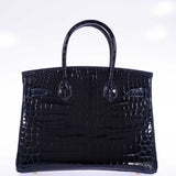 Hermes Birkin 30 Bleu Marine Shiny Niloticus Crocodile Gold Hardware
