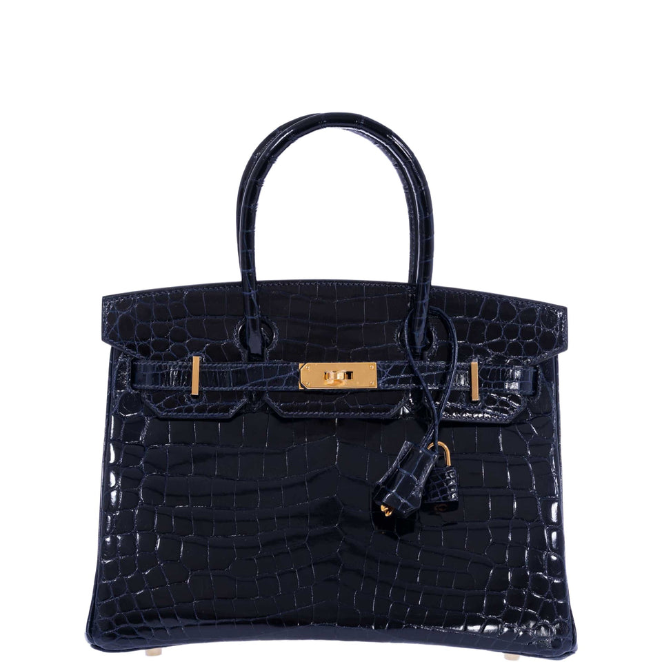 Hermes Birkin 30 Bleu Marine Shiny Niloticus Crocodile Gold Hardware