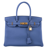 HermesBirkin 30 Blue Brighton Clemence with Gold Hardware - 2018, C