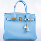 Hermes Birkin 30 Blue Celeste Epsom Gold Hardware