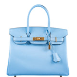 Hermes Birkin 30 Blue Celeste Epsom Gold Hardware
