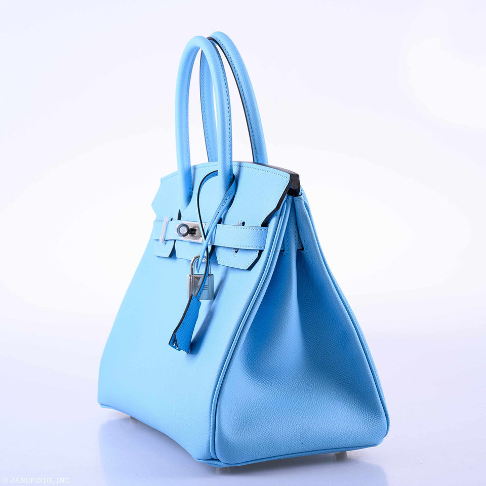 Hermes Birkin 30 Blue Celeste Epsom Palladium Hardware - 2020, Y