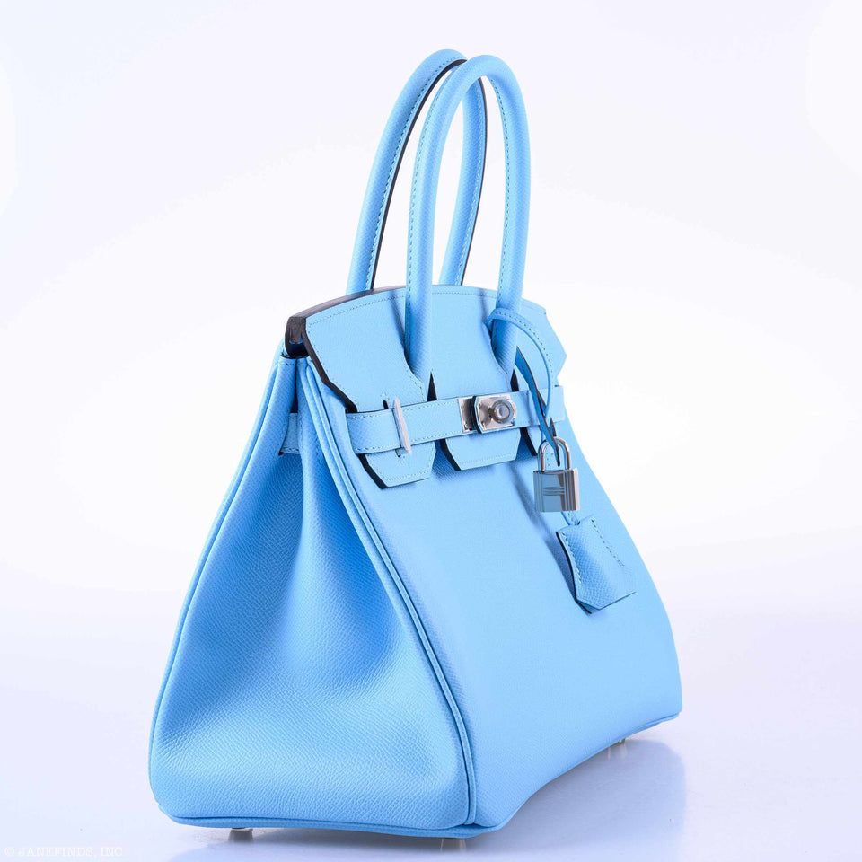 Hermes Birkin 30 Blue Celeste Epsom Palladium Hardware - 2020, Y
