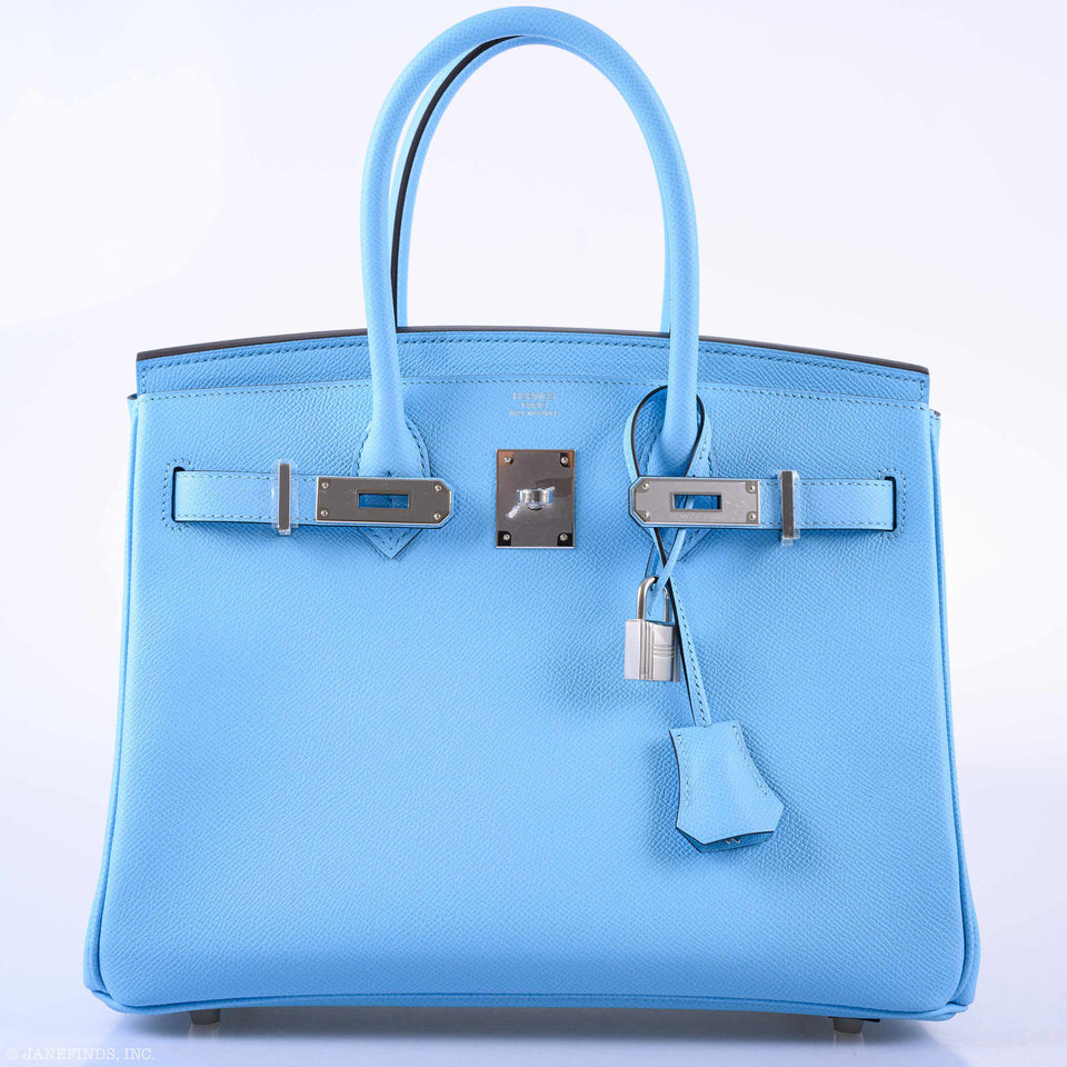 Hermes Birkin 30 Blue Celeste Epsom Palladium Hardware - 2020, Y