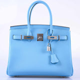 Hermes Birkin 30 Blue Celeste Epsom Palladium Hardware - 2020, Y