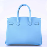 Hermes Birkin 30 Blue Celeste Epsom Palladium Hardware - 2020, Y