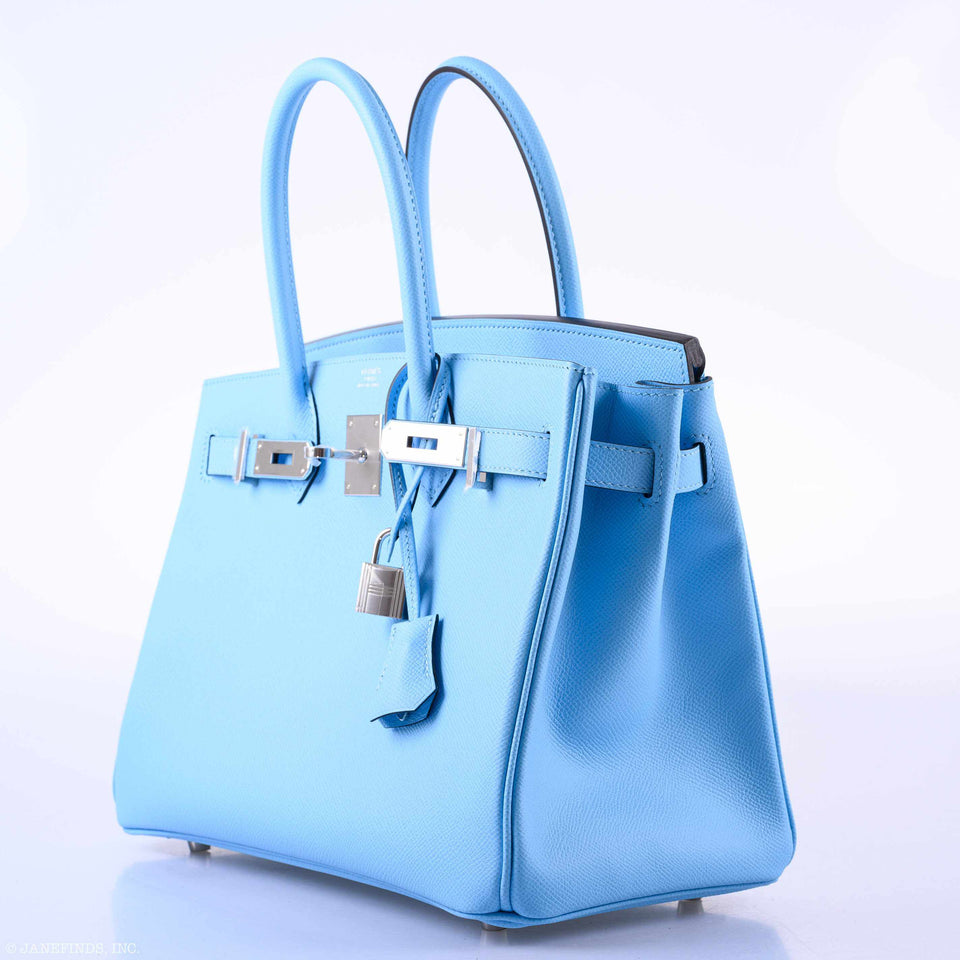 Hermes Birkin 30 Blue Celeste Epsom Palladium Hardware - 2020, Y