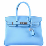 Hermes Birkin 30 Blue Celeste Epsom Palladium Hardware - 2020, Y