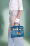 HermesBirkin 30 Blue Colvert Ostrich Gold Hardware