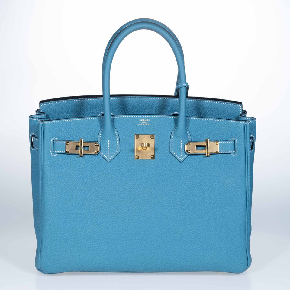 Hermes Birkin 30 Blue Jean Togo Gold Hardware