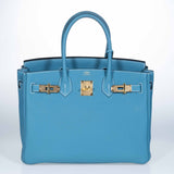 Hermes Birkin 30 Blue Jean Togo Gold Hardware