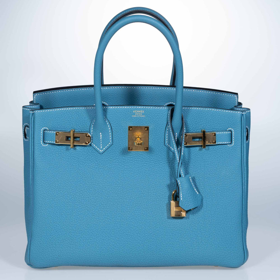 Hermes Birkin 30 Blue Jean Togo Gold Hardware