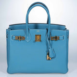 Hermes Birkin 30 Blue Jean Togo Gold Hardware