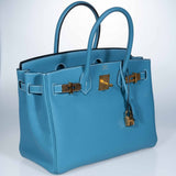 Hermes Birkin 30 Blue Jean Togo Gold Hardware
