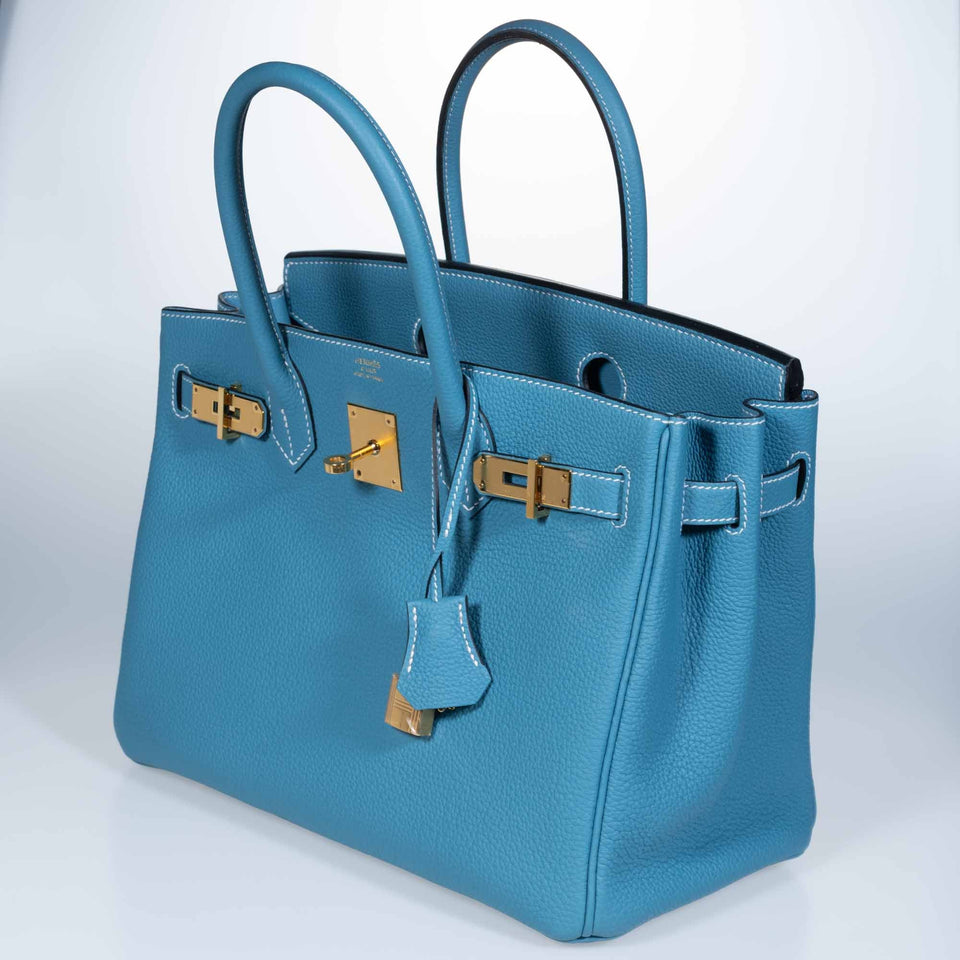 Hermes Birkin 30 Blue Jean Togo Gold Hardware