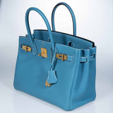 Hermes Birkin 30 Blue Jean Togo Gold Hardware