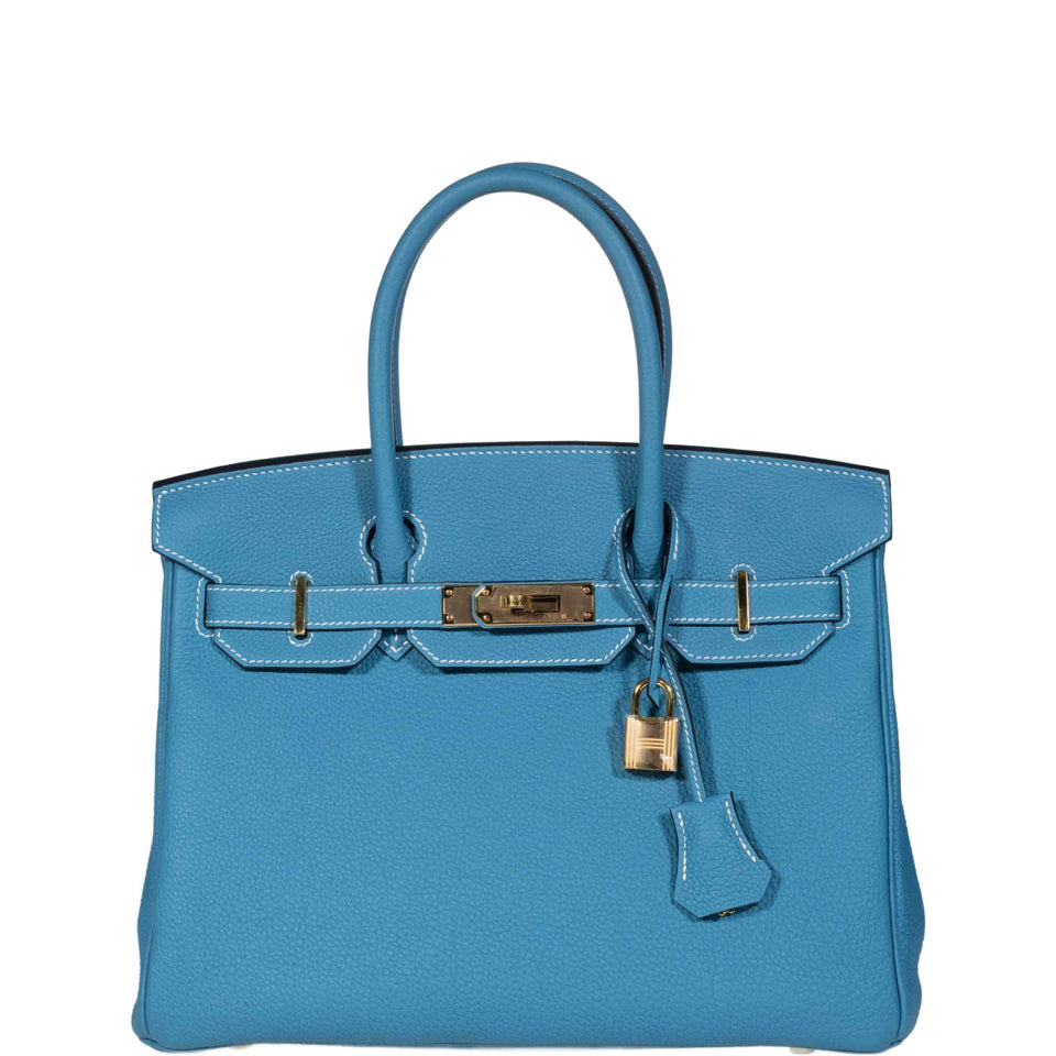 Hermes Birkin 30 Blue Jean Togo Gold Hardware