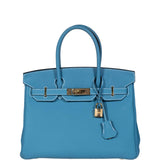 Hermes Birkin 30 Blue Jean Togo Gold Hardware