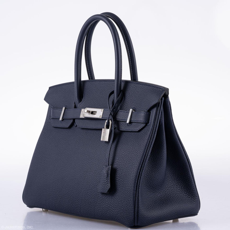 HermesBirkin 30 Blue Nuit Togo Leather with Palladium Hardware - 2020, Y