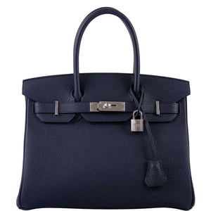 HermesBirkin 30 Blue Nuit Togo Leather with Palladium Hardware - 2020, Y