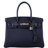 HermesBirkin 30 Blue Nuit Togo Leather with Palladium Hardware - 2020, Y