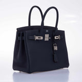 HermesBirkin 30 Blue Nuit Verso Orange Poppy Togo Palladium Hardware