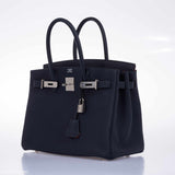 HermesBirkin 30 Blue Nuit Verso Orange Poppy Togo Palladium Hardware