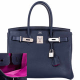 HermesBirkin 30 Blue Nuit Verso Rose Pourpre Togo Palladium Hardware - Limited Edition