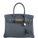 HermesBirkin 30 Blue Orage Togo Gold Hardware