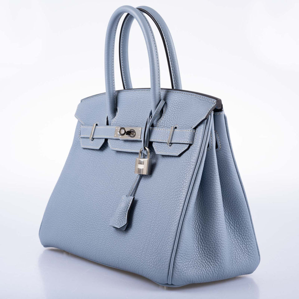 HermesBirkin 30 Blue Saint Cyr Clemence Palladium Hardware