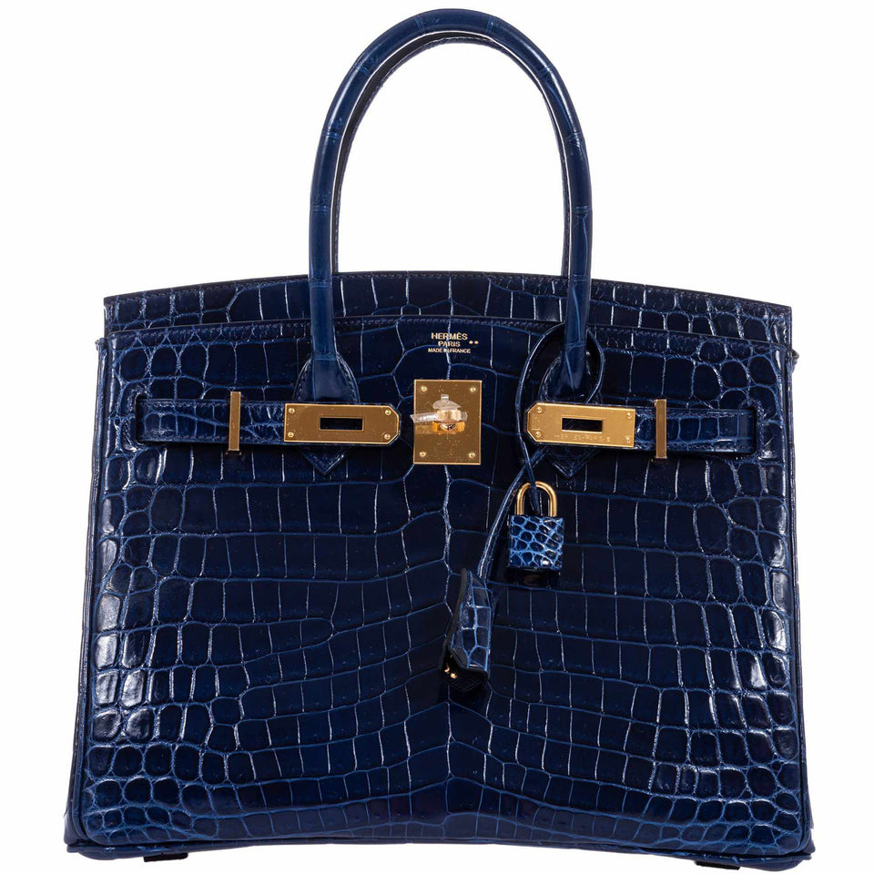 HermesBirkin 30 Blue Saphir Semi-Matte Niloticus Crocodile Gold Hardware