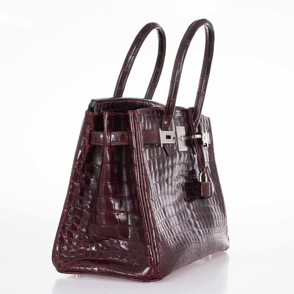 HermesBirkin 30 Bordeaux Niloticus Crocodile Palladium Hardware