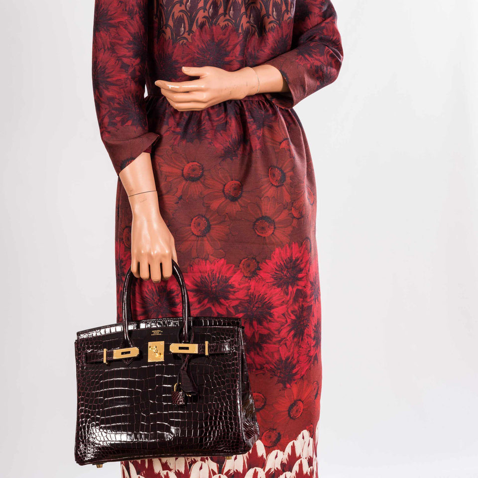HermesBirkin 30 Bordeaux Porosus Crocodile Gold Hardware