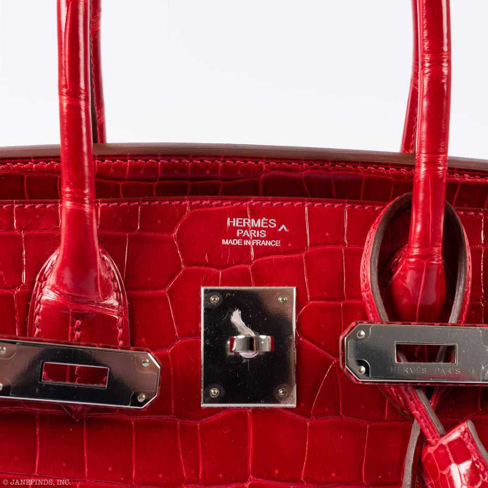 HermesBirkin 30 Braise Porosus Crocodile Palladium Hardware
