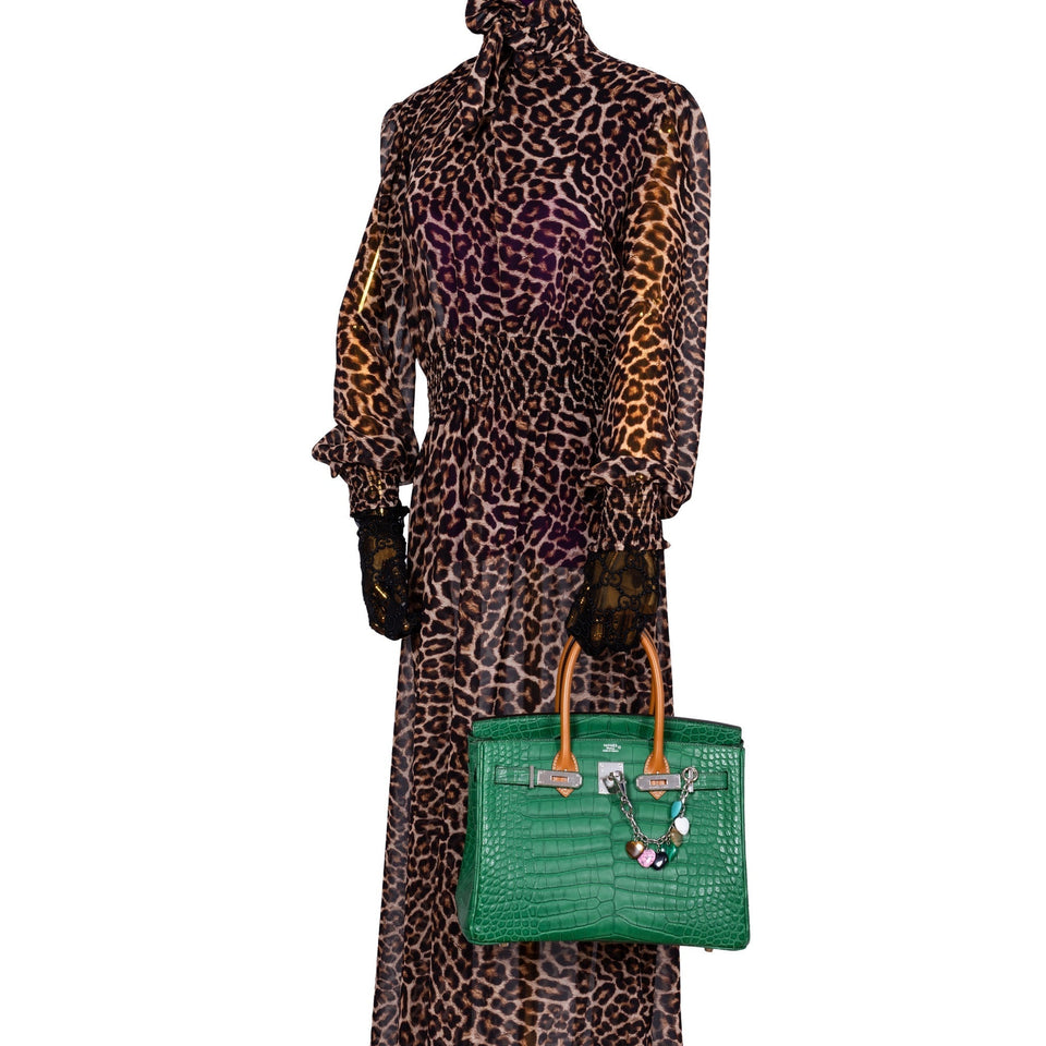 HermesBirkin 30 Cactus Matte Alligator with Natural-Sable Matte Veau Butler and Palladium Hardware