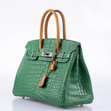 HermesBirkin 30 Cactus Matte Alligator with Natural-Sable Matte Veau Butler and Palladium Hardware