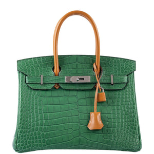 HermesBirkin 30 Cactus Matte Alligator with Natural-Sable Matte Veau Butler and Palladium Hardware