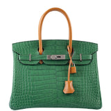 HermesBirkin 30 Cactus Matte Alligator with Natural-Sable Matte Veau Butler and Palladium Hardware