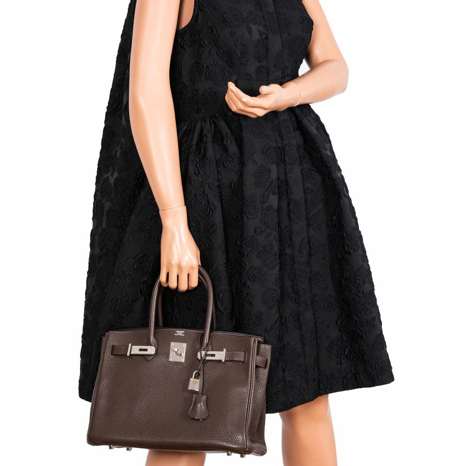 HermesBirkin 30 Chocolat Clemence Palladium Hardware