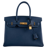 HermesBirkin 30 Deep Blue Epsom with Gold Hardware - 2019, D